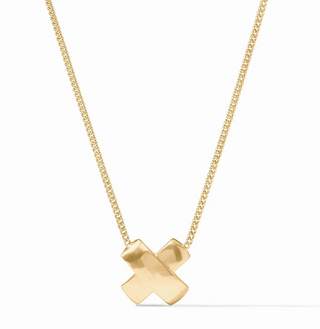 Julie Vos gold pendant necklace with delicate chain and X design