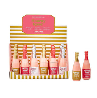 “Hooray Rosé lip gloss bottles shaped like champagne”

“Mini champagne bottle lip gloss in assorted rosé flavors”

“Two’s Company Hooray Rosé lip gloss set”

“Sparkling rosé and cherry mimosa lip gloss tubes”

“Fun bubbly-inspired Hooray Rosé lip gloss display”