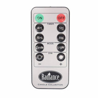 Radiance Candle Remote Control with timer and dimmer buttons

Remote control for Radiance flameless candles

Radiance Candle Collection remote with on/off and dim settings

Replacement remote for Radiance LED candles