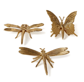 Gold aluminum butterfly and dragonfly nature décor set of three