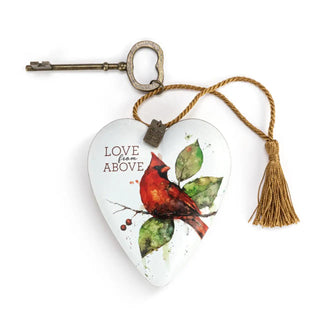 Love from Above art heart with red cardinal and tassel