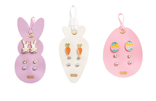 Easter icon stud earring set with bunny, rhinestone and pearl studs