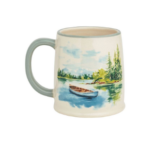 Retreat stoneware mug with hand-painted design