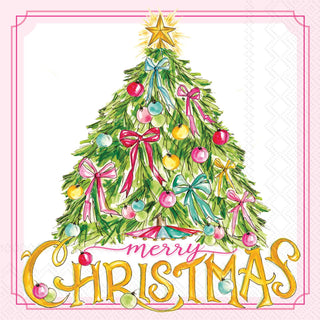 Vintage Christmas tree cocktail napkin with ornaments and bows

Holiday cocktail napkin with vintage ornaments and Merry Christmas text

Festive napkin with decorated tree, star topper, and retro ornaments