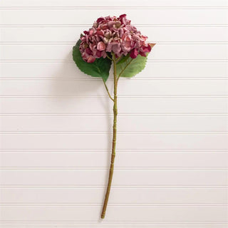 22-inch faux purple hydrangea pick with realistic textured blooms and green leaves, perfect for floral arrangements, centerpieces, and seasonal home décor.