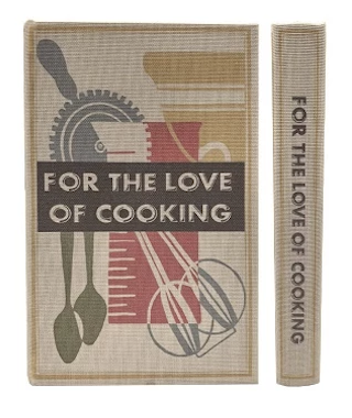 Linen decorative book storage boxes with vintage cookbook and cocktail book designs