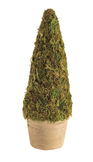 Mini moss covered topiary in terracotta pot for tabletop décor