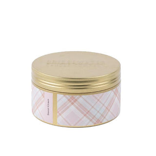 Holiday Sweet Grace 3 Wick Tin Candle with plaid design

Bridgewater Sweet Grace holiday candle in gold tin

Festive 3 wick candle with blush plaid pattern

Sweet Grace candle in metallic gold tin for holiday gifting

Holiday scented candle with soft plaid wrap and gold lid