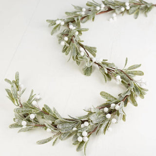 Frosted Faux Mistletoe - Choose Garland or Candle Ring