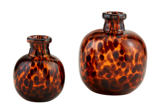 “Set of tortoise glass vases in small and large sizes”

“Decorative brown tortoise shell glass vases with rounded silhouette”

“Tortoiseshell glass bud vases with rich amber and black pattern”

“Hand-blown tortoise pattern glass vases for home decor”

