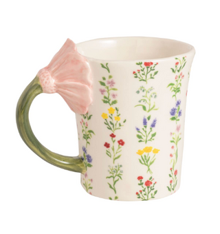Stoneware flower handle mug with hand-painted floral detail