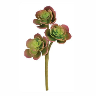 8-inch faux Blushing Beauty succulent pick featuring three realistic green succulents with soft mauve edges, perfect for planters, centerpieces, and botanical décor.