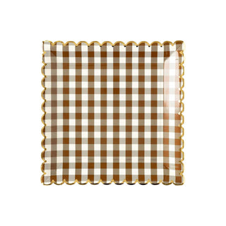 Brown Gingham Scalloped Plates