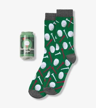 Men’s beer can socks gift set with fun novelty sock designs including bears, fishing, camping, ducks and mushrooms.