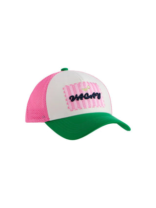 Shiraleah Vacay trucker hat with pink mesh and green brim