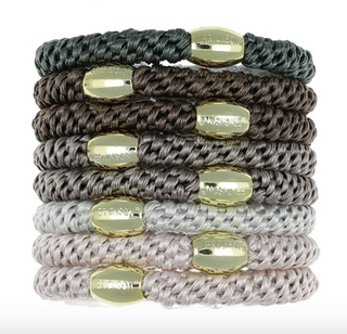 Grab & Go Pony 8 Pack Hair Ties in assorted neutral colors with metallic beads