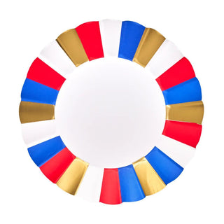 Disposable patriotic dinner plate with metallic gold trim
