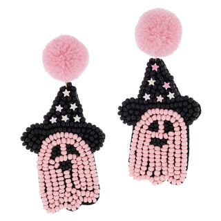 Jane Marie Pink Pom Ghost Witch Hat Earrings