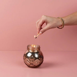 Sweet Grace Candle #008 in blush mercury glass with silver lid

Bridgewater Sweet Grace candle in blush-toned metallic vessel

Pink mercury glass candle with screw-top lid

Sweet Grace soy candle with 70-hour burn time