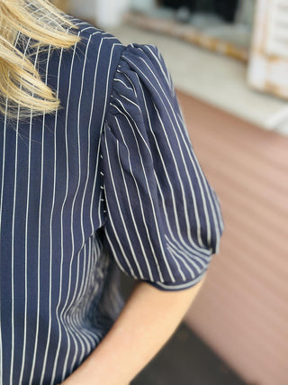Mary blouse black striped front bow tie half sleeve top