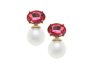 Fuchsia Brooke Rhinestone & Pearl Drop Earrings