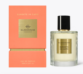 Glasshouse Sunsets in Capri perfume bottle and box

Sunsets in Capri Eau de Parfum by Glasshouse Fragrances

Glasshouse Sunsets in Capri white peach and sea breeze scent

Sunsets in Capri 100 ml perfume with gold label and coral box

Glasshouse Fragrances Sunsets in Capri travel spray