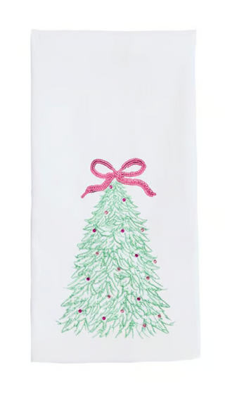 Tea Towel Rosy Woodlands Tree with Pink Bow