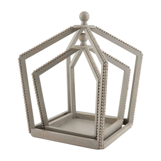 Gray Beaded Wood Lantern