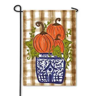 Blue Willow Pumpkin Stack Garden Flag