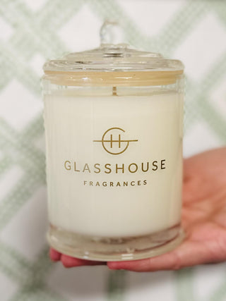 Glasshouse Kyoto In Bloom 7.1 oz candle in clear glass jar

Kyoto In Bloom floral candle by Glasshouse Fragrances

Glasshouse Kyoto In Bloom camellia and lotus scented candle

Luxury floral candle Kyoto In Bloom 7.1 oz

Glasshouse Fragrances Kyoto In Bloom candle styled on hand