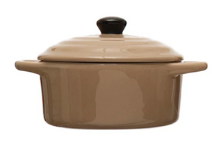1 cup stoneware mini baker with lid in neutral colors