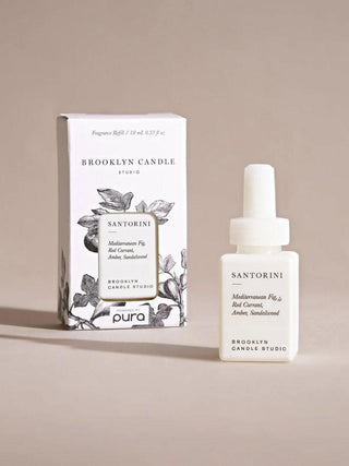 Pura Smart Fragrance Vial in Santorini by Brooklyn Candle Studio with Mediterranean fig, red currant, amber, and sandalwood fragrance notes.