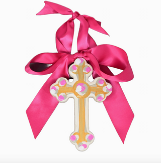Hand-painted cross ornament with gold back and satin bow

Cross ornament signed by artist from Raleigh, NC

Colorful hand-painted wooden cross ornament with ribbon hanger

MDF hand-painted cross ornament with gold back and satin bow

Southern-style hand-painted cross ornament for home or holiday decor