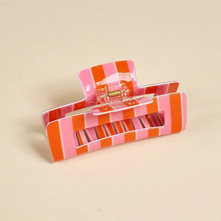 Striped acrylic hair clip with gold spring hinge