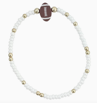 Game Day White 14k gold filled beaded bracelet with white Czech glass beads and football charm