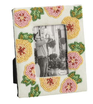 Velvet floral bead picture frame with 2.75x4 photo