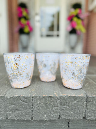 Clear acrylic wine tumbler with floating burnt orange and white glitter