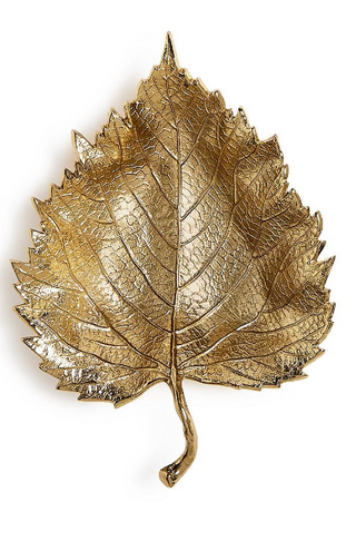 Golden Leaf Tray / Bowl featuring two assorted gold leaf designs with intricate detailing.