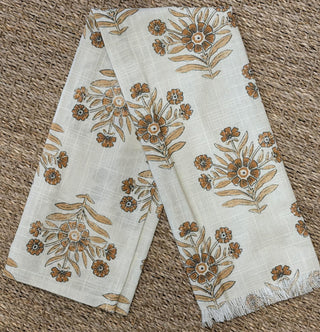 Block Print Large Wildflower Tea Towel in natural cotton with oversized floral block print