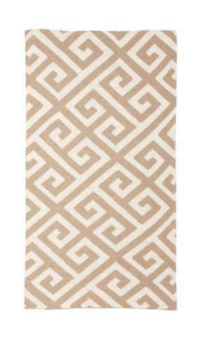 Knit Greek Key pattern throw blanket in neutral tones