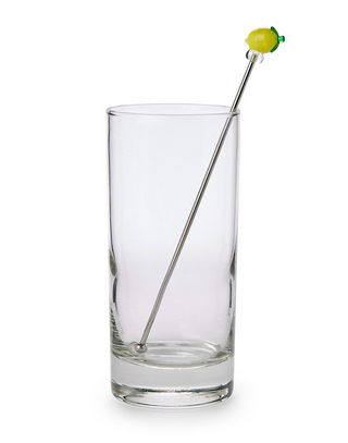 Lemon Grove set of four stainless steel drink stirrers with glass lemon toppers in gift box

Stainless steel cocktail stirrer with yellow glass lemon accent in clear glass

Lemon-themed drink stirrers with glass citrus toppers for cocktails and beverages

Decorative lemon drink stirrers set for entertaining and bar accessories
