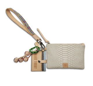 Consuela Thunderbird Combi with embossed snake print pouch, wristlet strap, and card wallet

Consuela Thunderbird Combi pouch in snake print leather with tassel charm and friendship bracelet

Consuela Thunderbird Combi leather pouch set with cardholder, wristlet, and charms