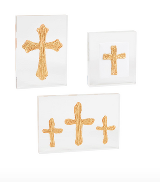 Clear acrylic cross plaque with gold cross design
