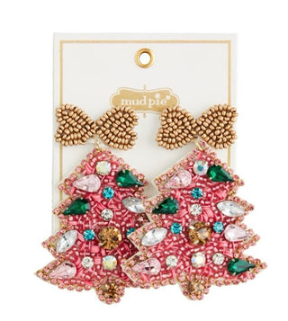 Pink Jeweled Christmas Tree Earrings