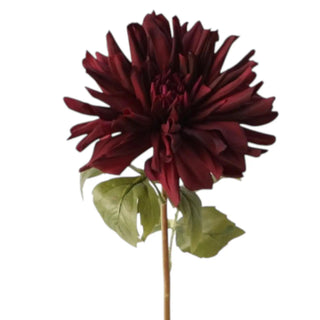 Real Touch Moisturized Coating Dahlia stem featuring a large deep burgundy bloom with realistic petals and green foliage.