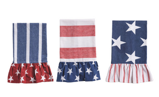Americana cotton hand towel with stars and striped flounce hem