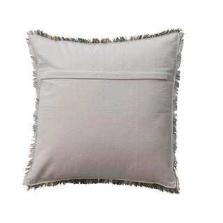 Woven linen and cotton plaid pillow with eyelash fringe