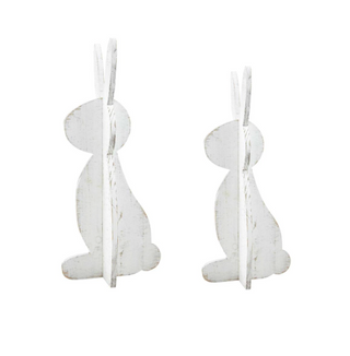 White-washed wooden bunny stand sitters with slotted design