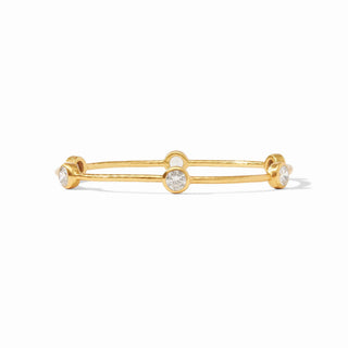 Milano Bangle with cubic zirconia by Julie Vos

Gold Milano bracelet featuring crystal gemstones

24K gold plated Julie Vos Milano bangle

Slim hammered gold bangle with cubic zirconia stones

Elegant Milano gold bangle with sparkling CZ accents