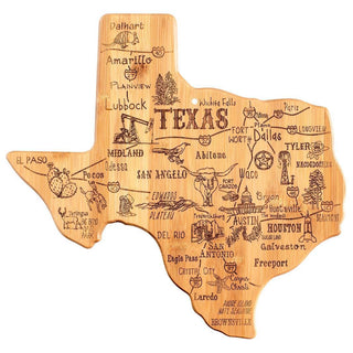 Texas shaped bamboo cutting board with engraved Texas map artwork and cities

Destination Texas engraved bamboo cutting board shaped like the Lone Star State

Texas cutting board with detailed engraved landmarks and state outline

Decorative Texas bamboo cheese board with engraved artwork and hang tie